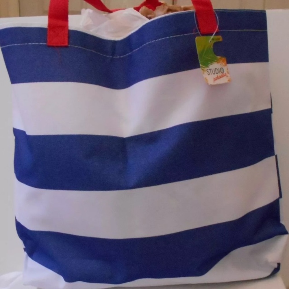 Beach Bag Blue White Red Handle 14 X 19 4th July